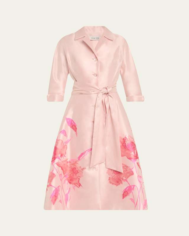 Floral Jacquard Mikado Midi Shirtdress